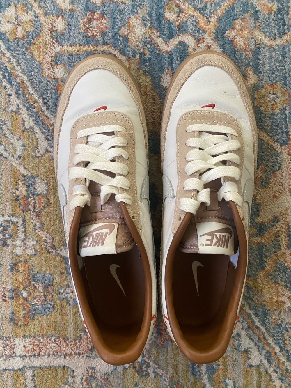 Nike Women’s White and Tan Casual Sneakers with Orange Accent - Picture 2 of 5